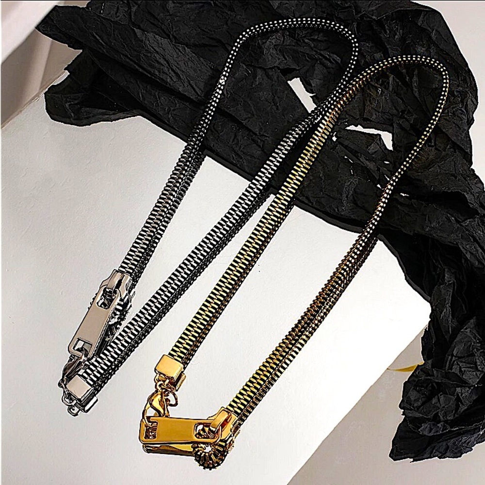 Metal Gold Silver Zipper Necklace Industrial Edgy Statement Choker Tarnish Free - Picture 6 of 11